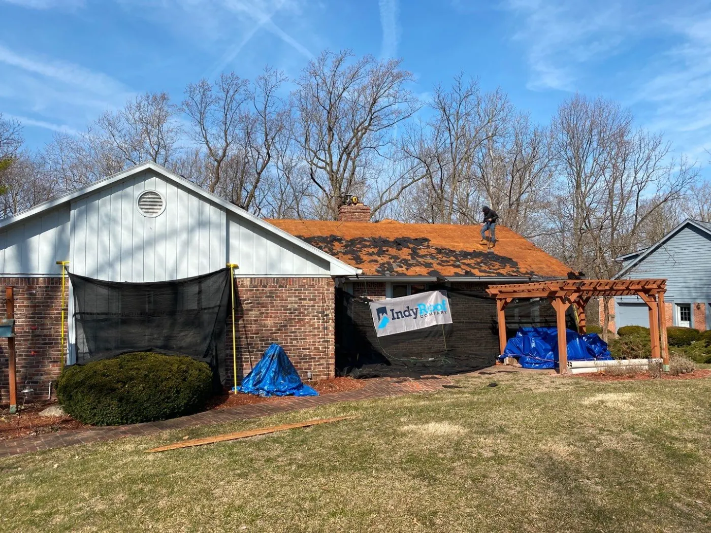 Tarping and dry-in on a Zionsville commercial roof