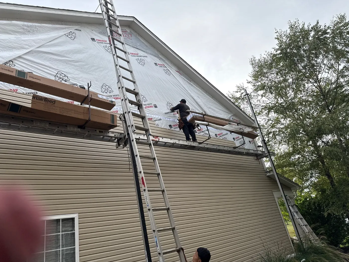 Storm damage documentation on a Zionsville commercial building